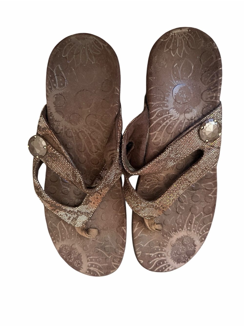 Orthaheel Cocoa Women’s Size 10 Brown Bronze Jeweled Orthotic Thong Sandals